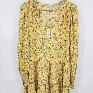 Max Studio Smocked Mini Yellow Floral Fields Dress